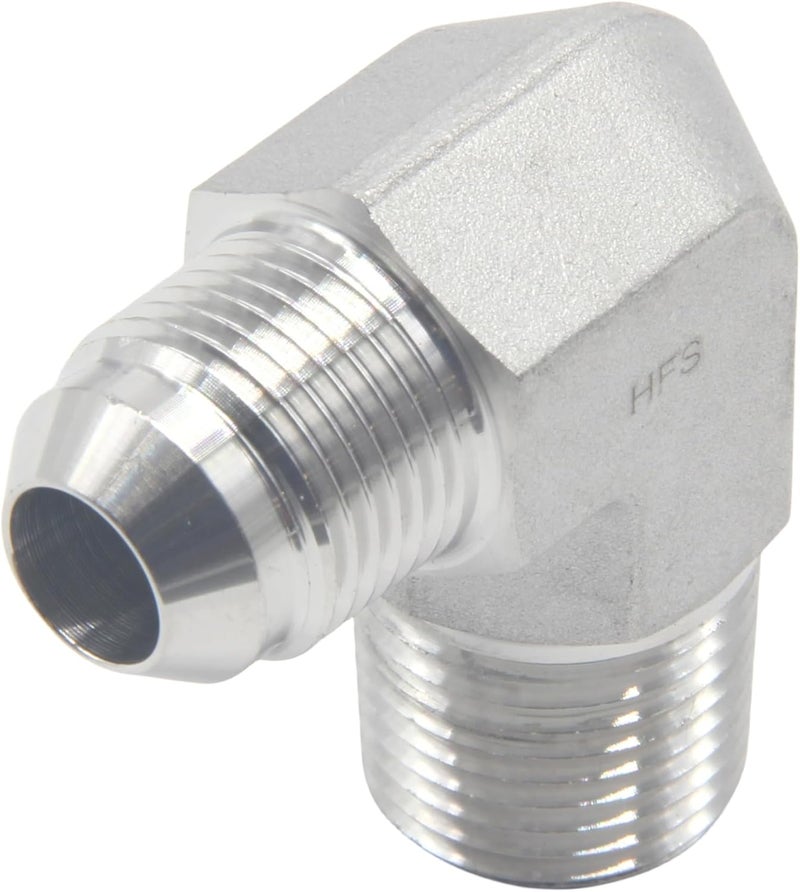 HFS (R) 1/2" Male NPT to 1/2" Male JIC Elbow 90° Flare Pipe Fitting 304 Stainless Steel (1/2" MNPT x 1/2" MJIC) - Image 1